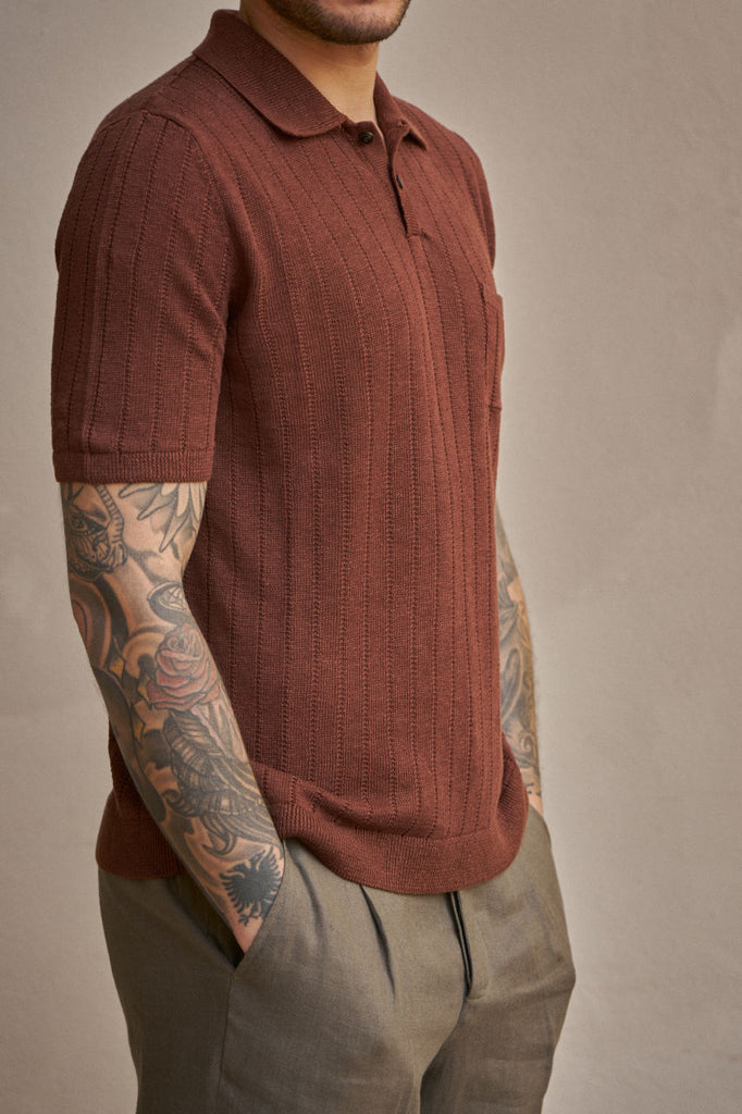 GRP X CASA-ISAAC Polo Linen Knit Cinnamon | SUNSETSTAR