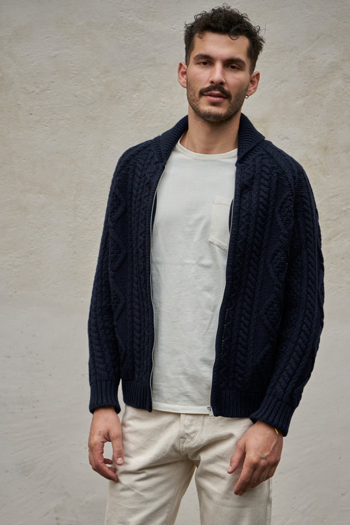 GRP X CASA-ISAAC Zip Jacket Steve Merino/Cashmere Blend Navy