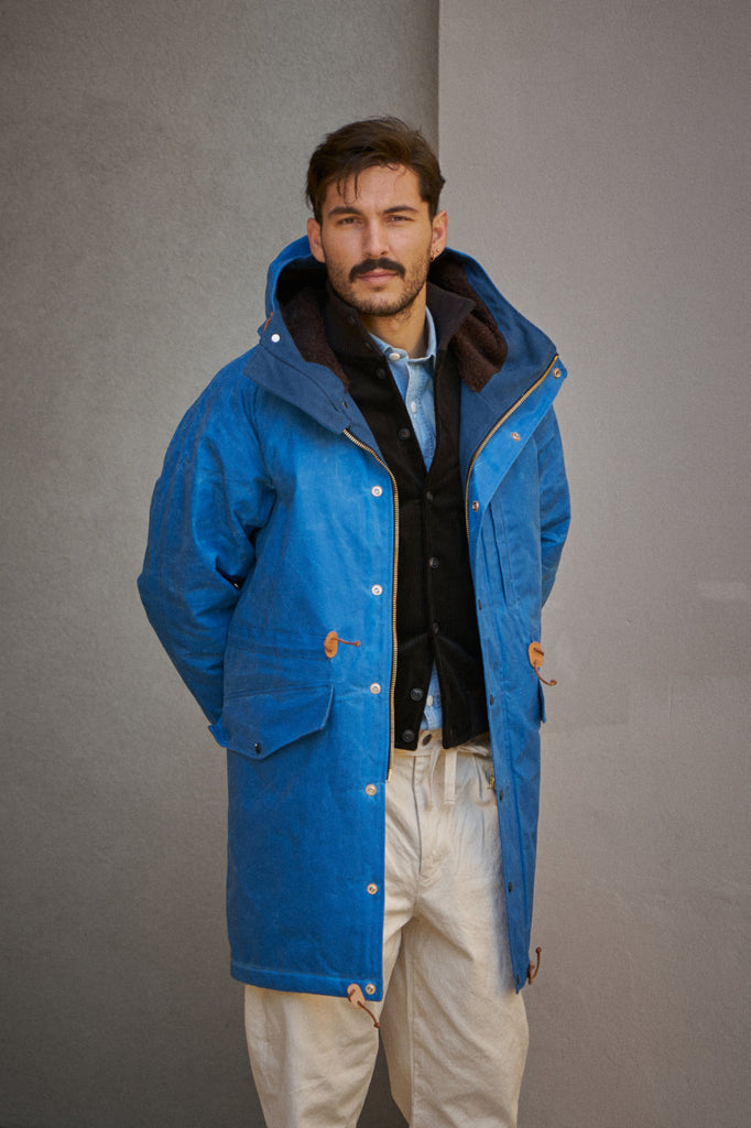 Manifattura Ceccarelli Waxed Mountain Parka Wool Padded Mid Blue