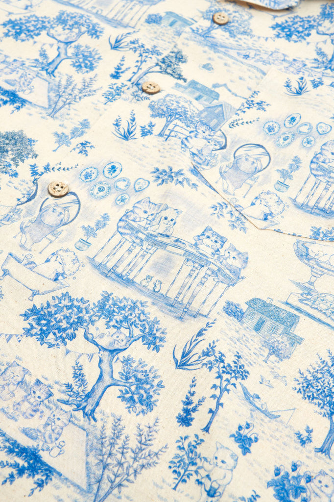 Naked & Famous Denim Aloha Shirt Cats Blue | SUNSETSTAR
