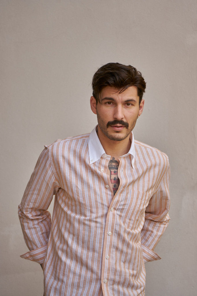 Salvatore Piccolo Tahiti Button-Down Shirt Stripes Pesca | SUNSETSTAR