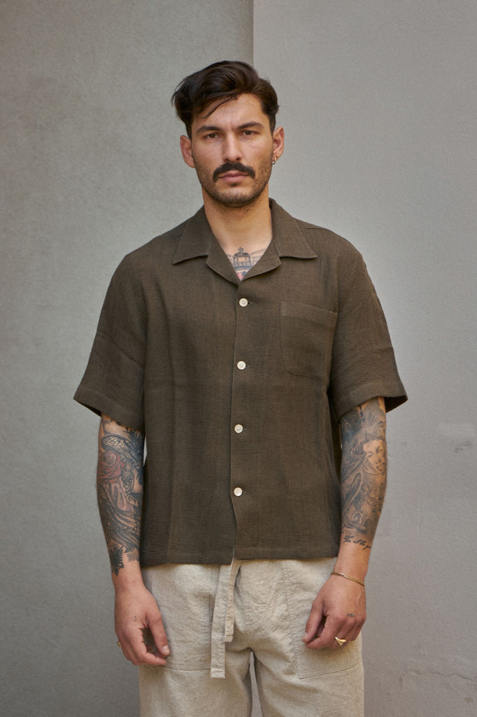 Salvatore Piccolo Short Sleeve Shirt Vietnam Textured Muslin