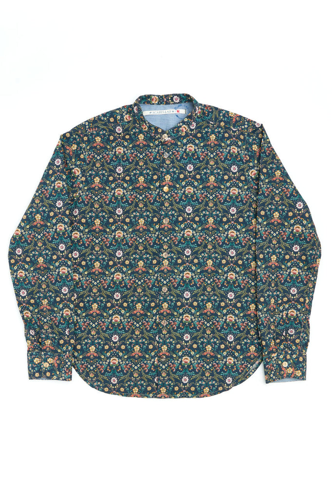 Scarti Lab Band Collar Shirt 304-SL504 Floral Black