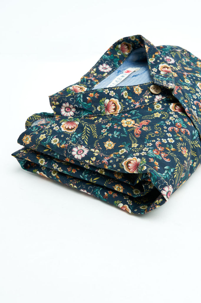 Scarti Lab Band Collar Shirt 304-SL504 Floral Black