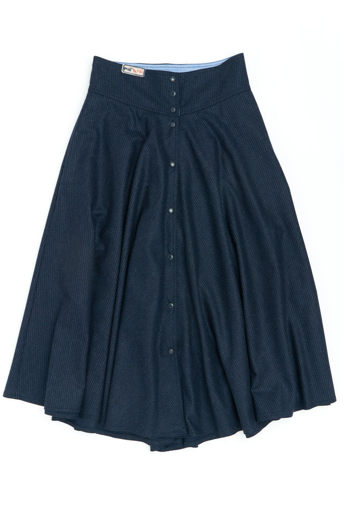 Scarti Lab Buttoned Skirt W700-SE462 Pinstripe Wool Navy