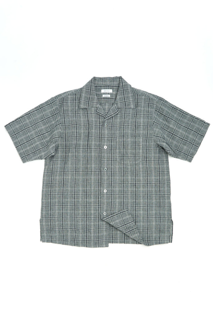 Seuvas Open Collar Shirt Linen Check Grey | SUNSETSTAR