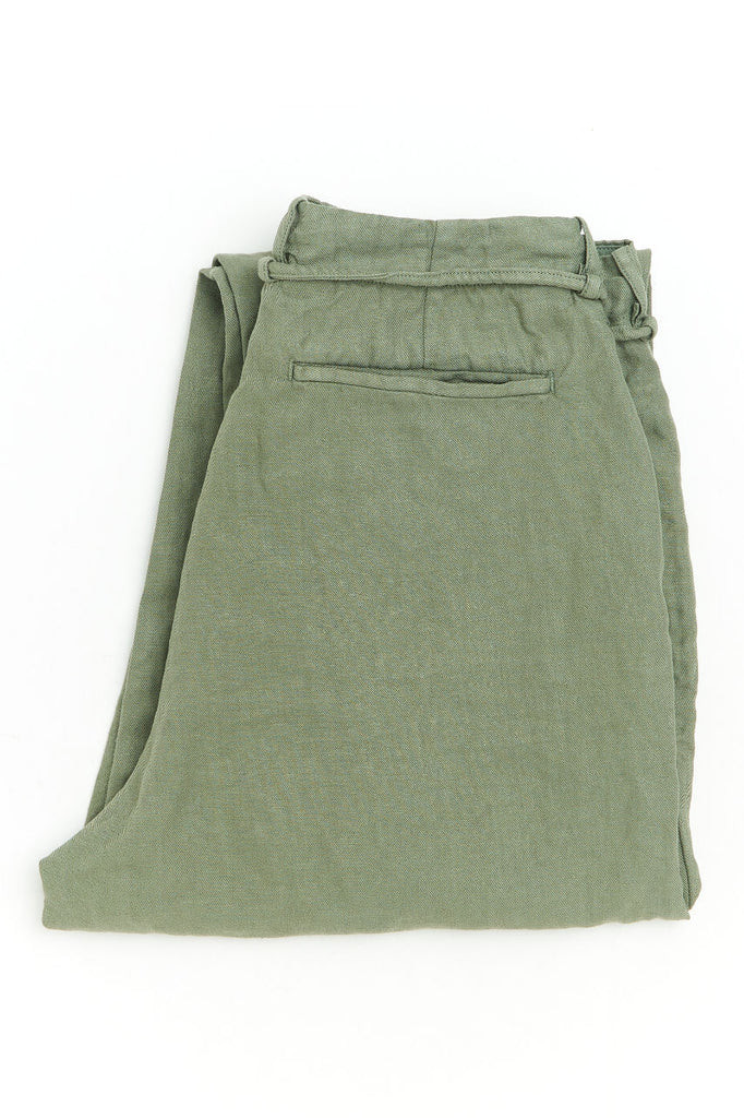 Seuvas Tapered 2-Tuck Pants Linen Olive | SUNSETSTAR