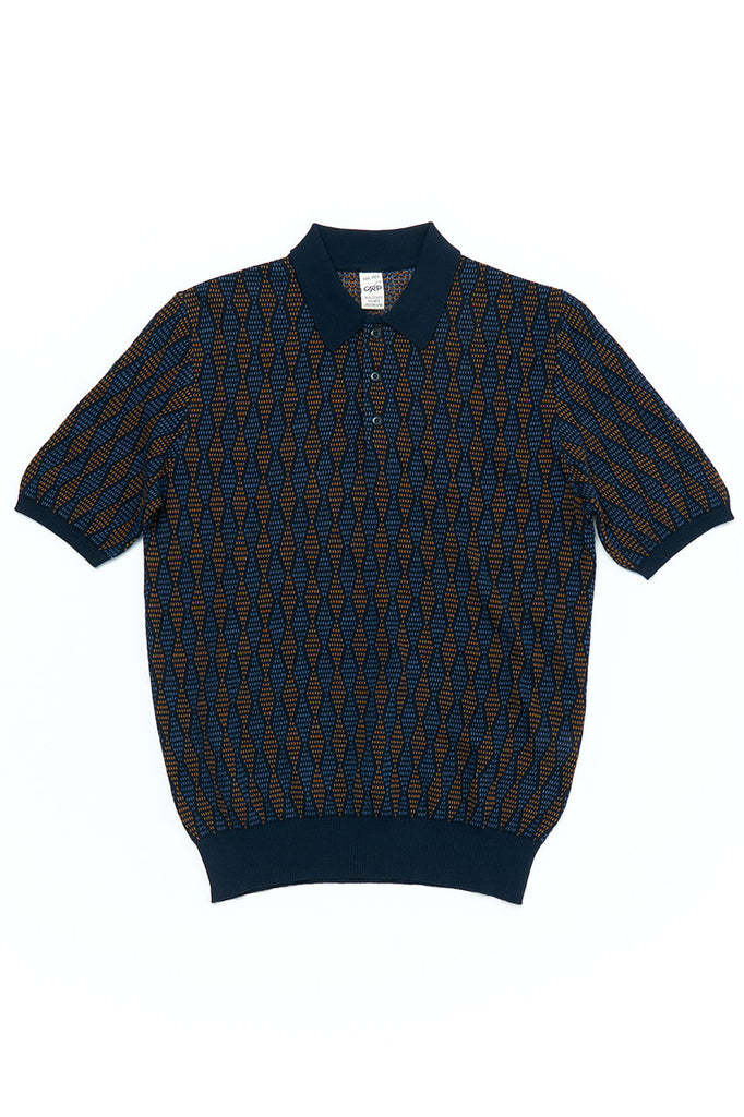 GRP Knitwear 3-Button-Polo Rombo Knit Blue/Orange/Indigo