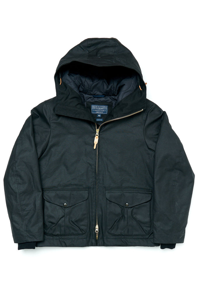 Manifattura Ceccarelli Waxed Blazer Coat Wool Padded Black