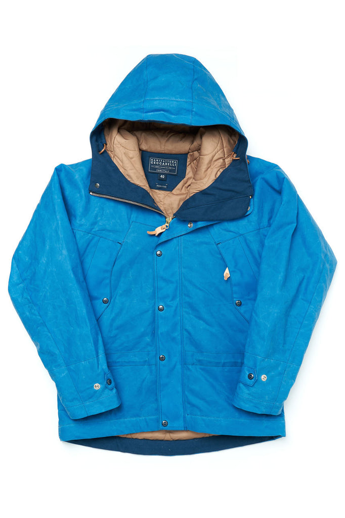 Manifattura Ceccarelli Waxed Mountain Jacket Wool Padded Light Blue