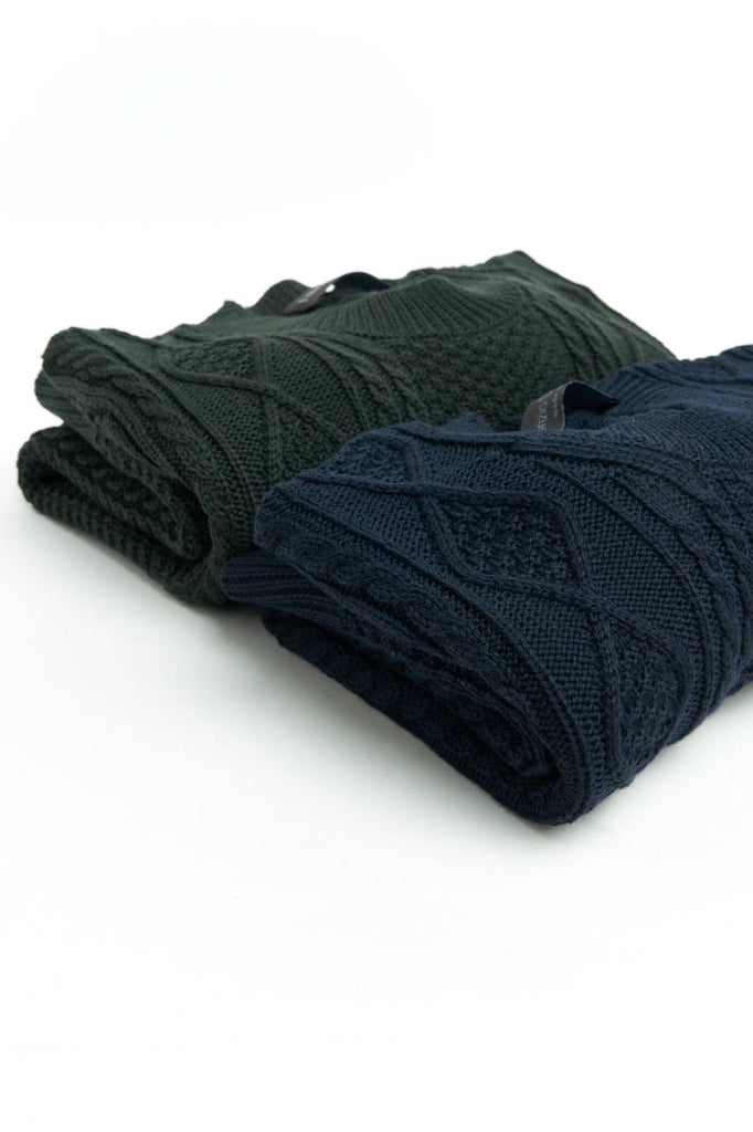 Fabrizio Del Carlo Crew Neck Merino Cable Knit Dark Green