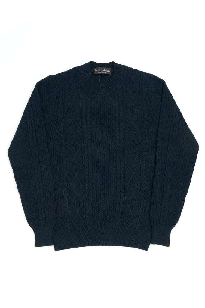 Fabrizio Del Carlo Crew Neck Merino Cable Knit Navy