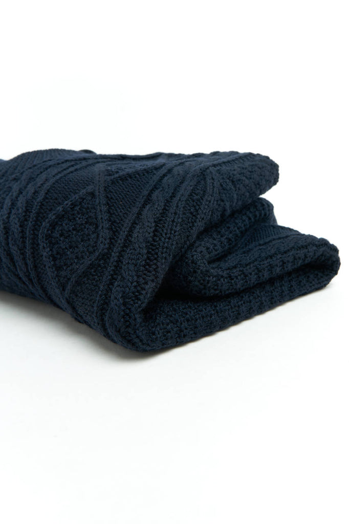 Fabrizio Del Carlo Crew Neck Merino Cable Knit Navy