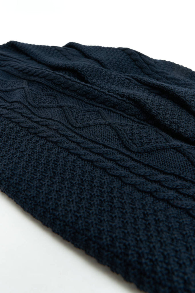 Fabrizio Del Carlo Crew Neck Merino Cable Knit Navy