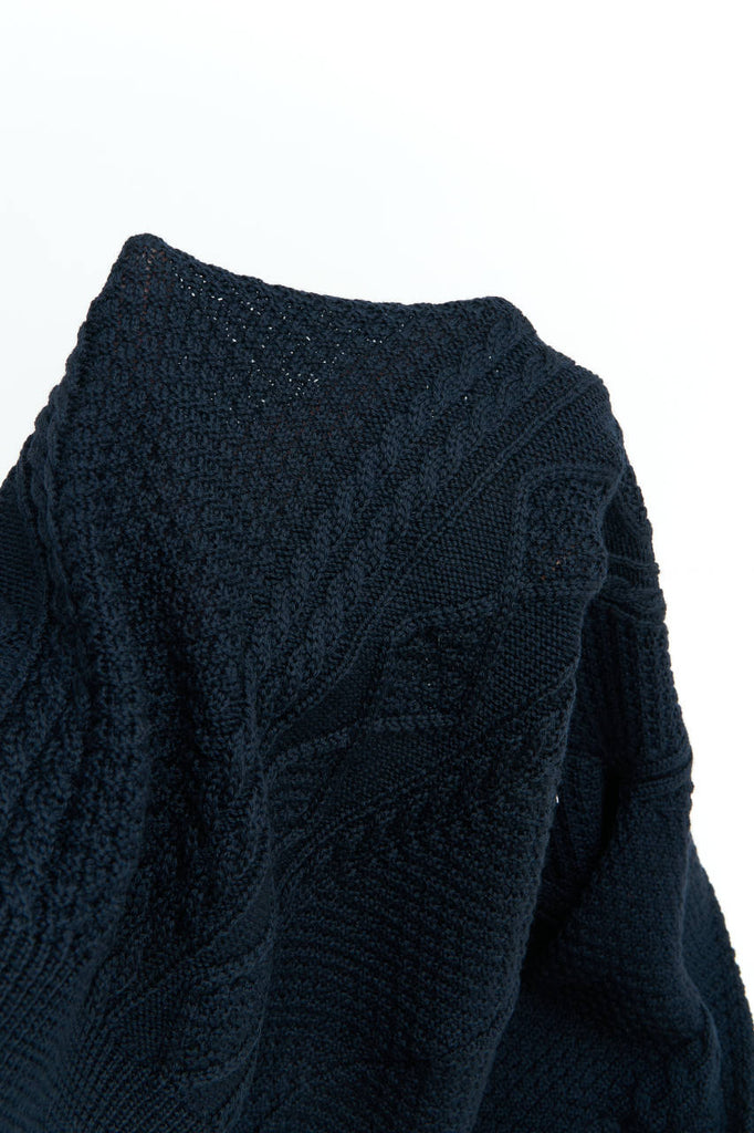 Fabrizio Del Carlo Crew Neck Merino Cable Knit Navy