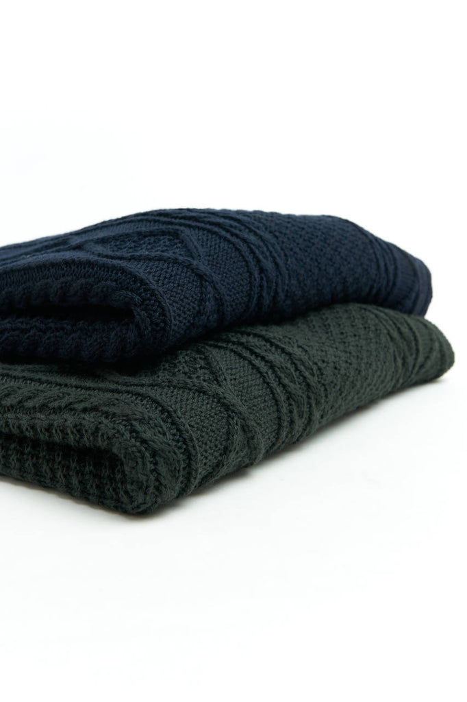 Fabrizio Del Carlo Crew Neck Merino Cable Knit Navy