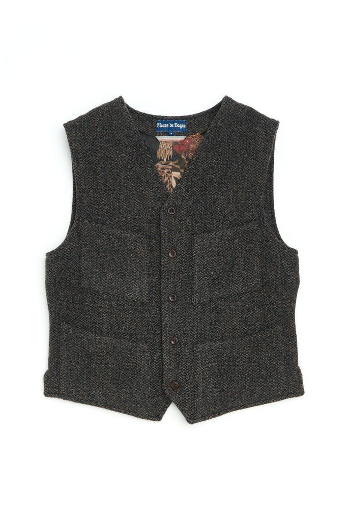 Fleurs De Bagne Wool Vest "Le Milord" Chine Chocolat