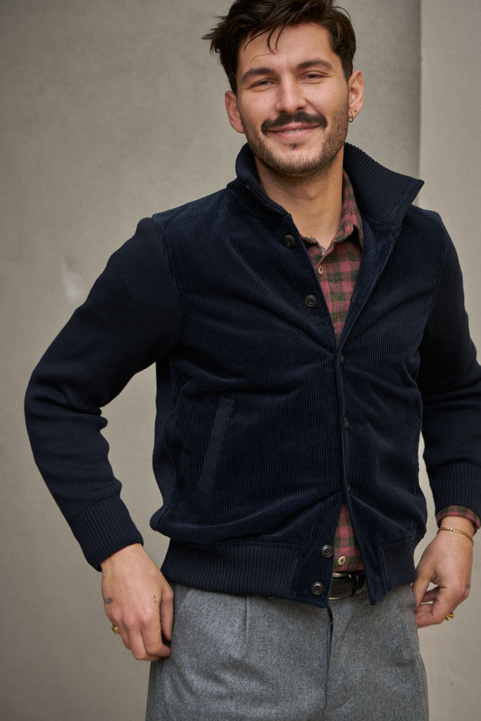 GRP Knitwear Button Jacket Corduroy/Merino Night Blue