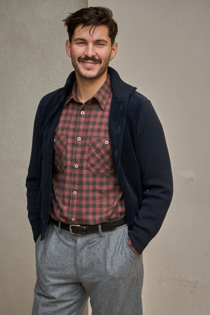 GRP Knitwear Button Jacket Corduroy/Merino Night Blue