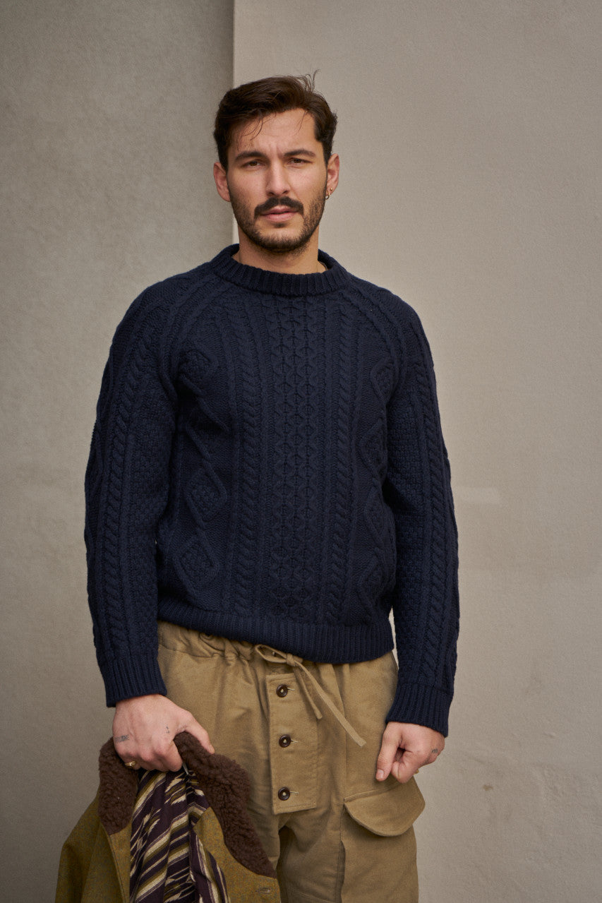 GRP X CASA-ISAAC Crew Neck Steve Merino/Cashmere Blend Navy
