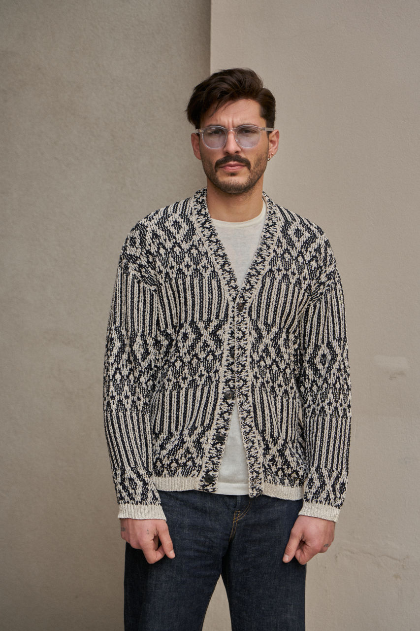 GRP X CASA-ISAAC Cardigan FOLK 10 Cotton/Linen Blue | SUNSETSTAR