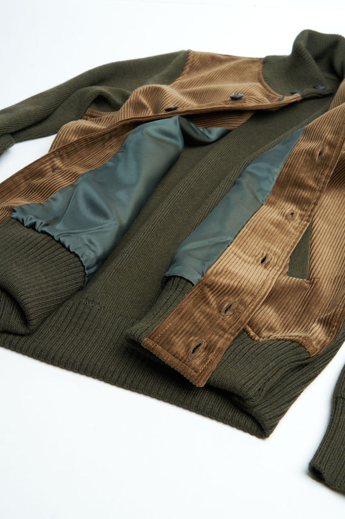 GRP Knitwear Button Jacket Corduroy/Merino Green Brown