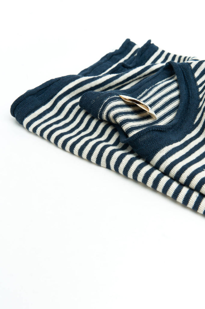 GRP Knitwear Crew Neck PLR 100 Linen Stripe Blue