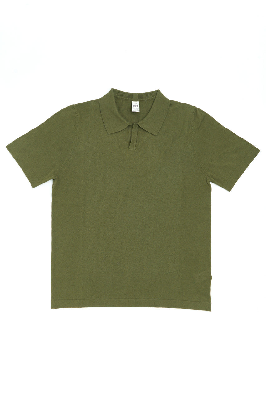 ★COOR★ Open Collar Cotton Polo Shirt (Green) OPEN-COLLAR BOUCLÉ-KNIT POLO SHIRT - GREEN | COS