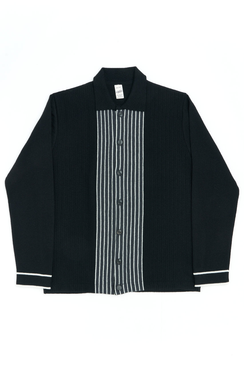 GRP Knitwear Open Polo Cardigan J2 Merino Black/Grey/Ecru | SUNSETSTAR