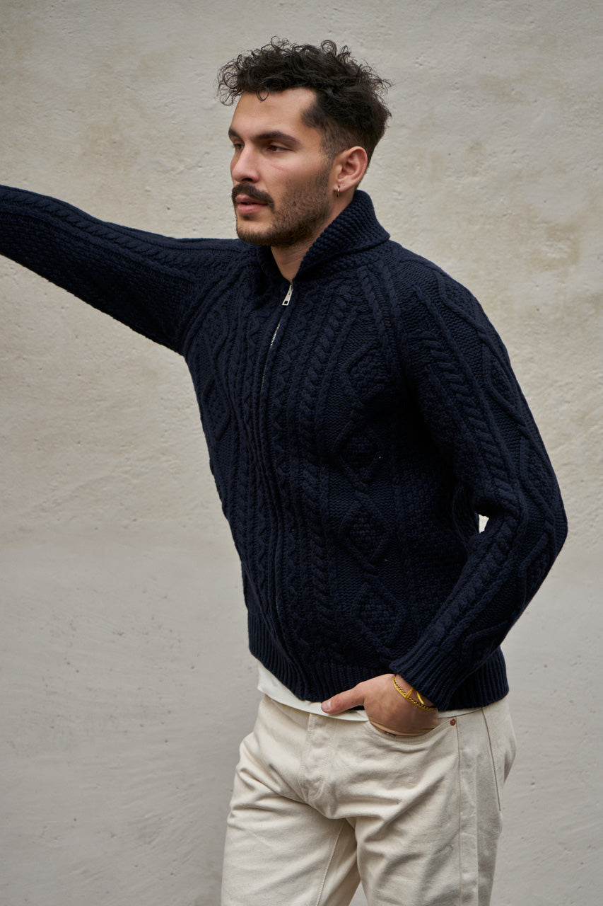 GRP X CASA-ISAAC Zip Jacket Steve Merino/Cashmere Blend Navy