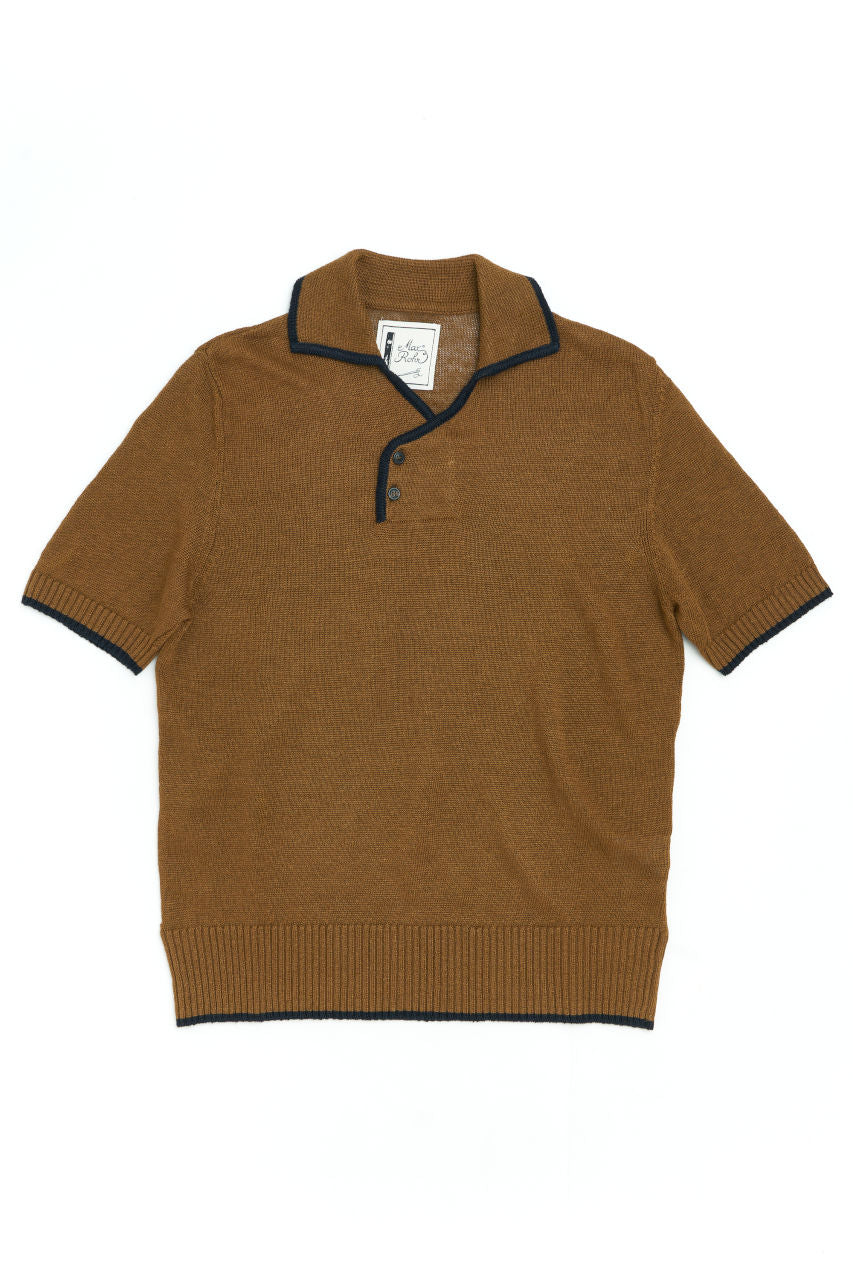 GRP x Max Rohr Side Buttons Polo Linen Knit Tobacco | SUNSETSTAR