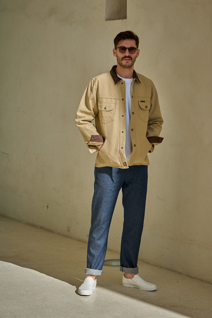 Indigofera Jeans Fargo Trucker Jacket Smithson Canvas Beige