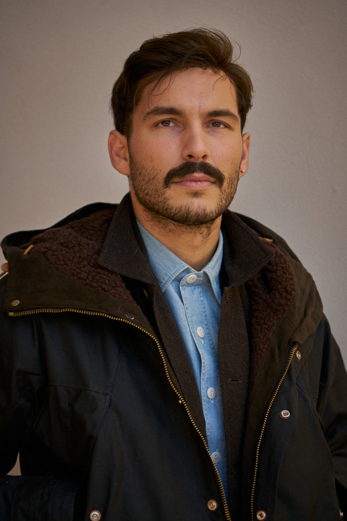 Manifattura Ceccarelli Waxed Mountain Jacket Wool Teddy Fur Black
