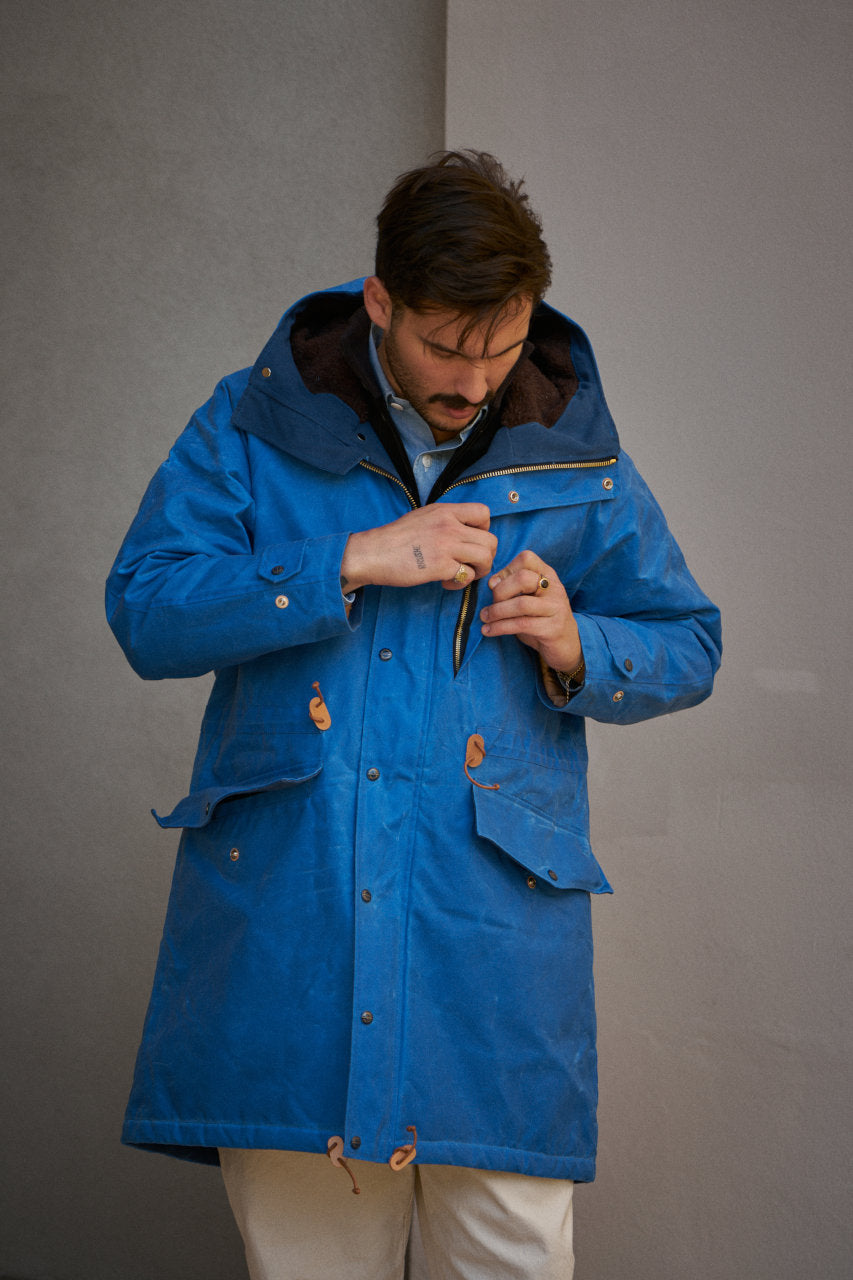 Manifattura Ceccarelli Waxed Mountain Parka Wool Padded Mid Blue