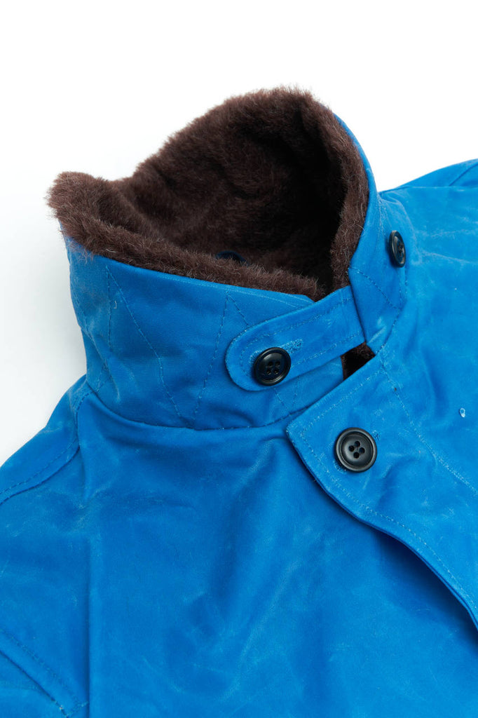 Manifattura Ceccarelli Waxed Deck Jacket Wool Teddy Fur Mid Blue