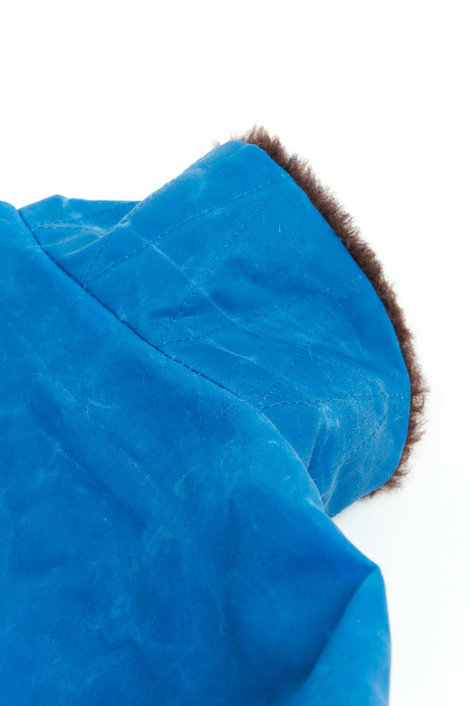 Manifattura Ceccarelli Waxed Deck Jacket Wool Teddy Fur Mid Blue