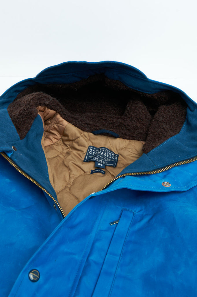 Manifattura Ceccarelli Waxed Mountain Parka Wool Padded Mid Blue