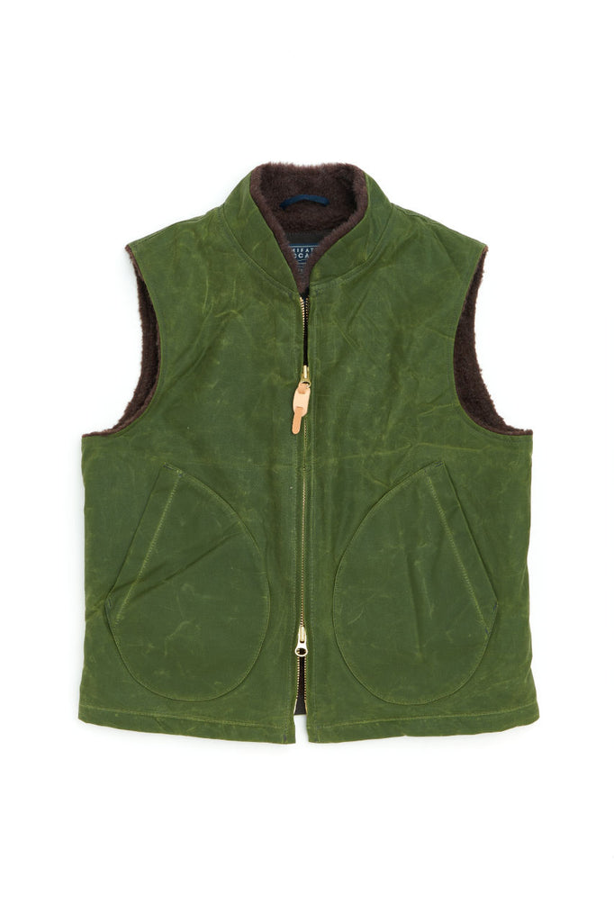 Manifattura Ceccarelli Waxed Mountain Vest Wool Teddy Fur Light Green