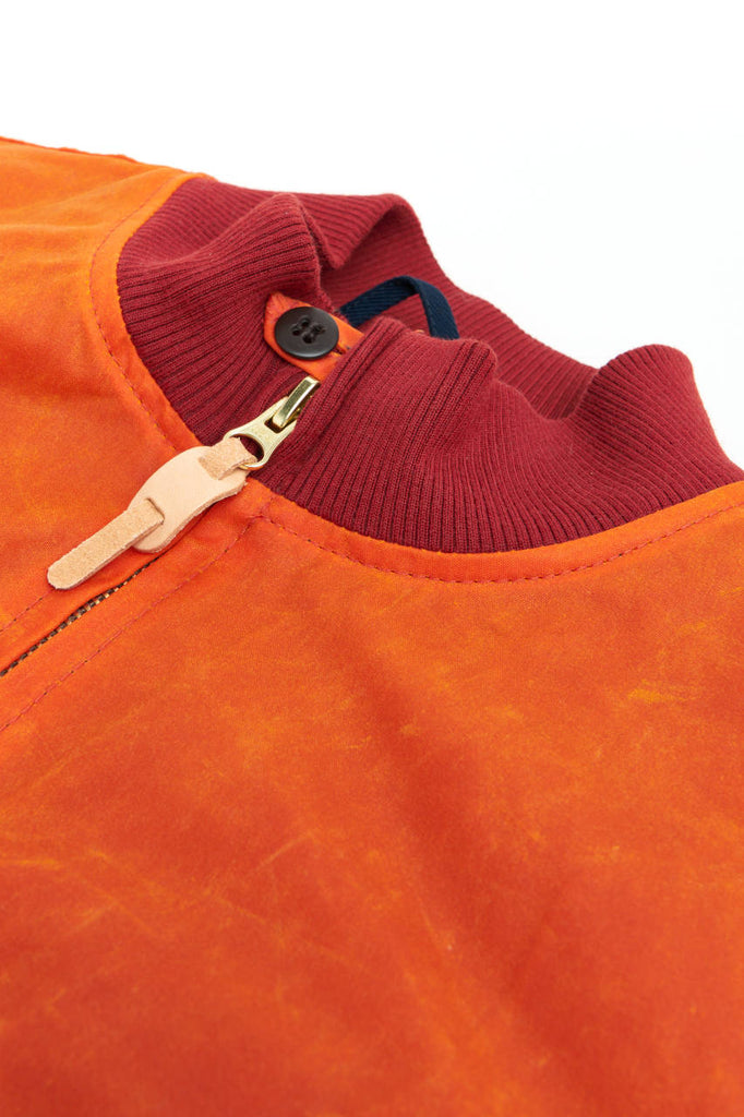 Manifattura Ceccarelli Waxed Bomber Jacket Wool Teddy Fur Orange