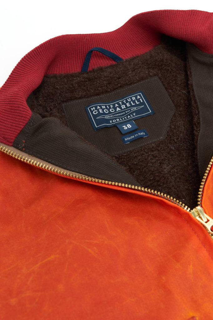 Manifattura Ceccarelli Waxed Bomber Jacket Wool Teddy Fur Orange