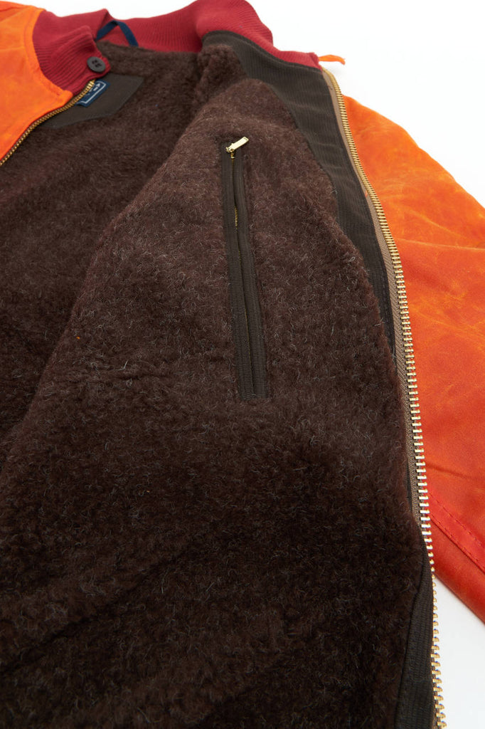 Manifattura Ceccarelli Waxed Bomber Jacket Wool Teddy Fur Orange