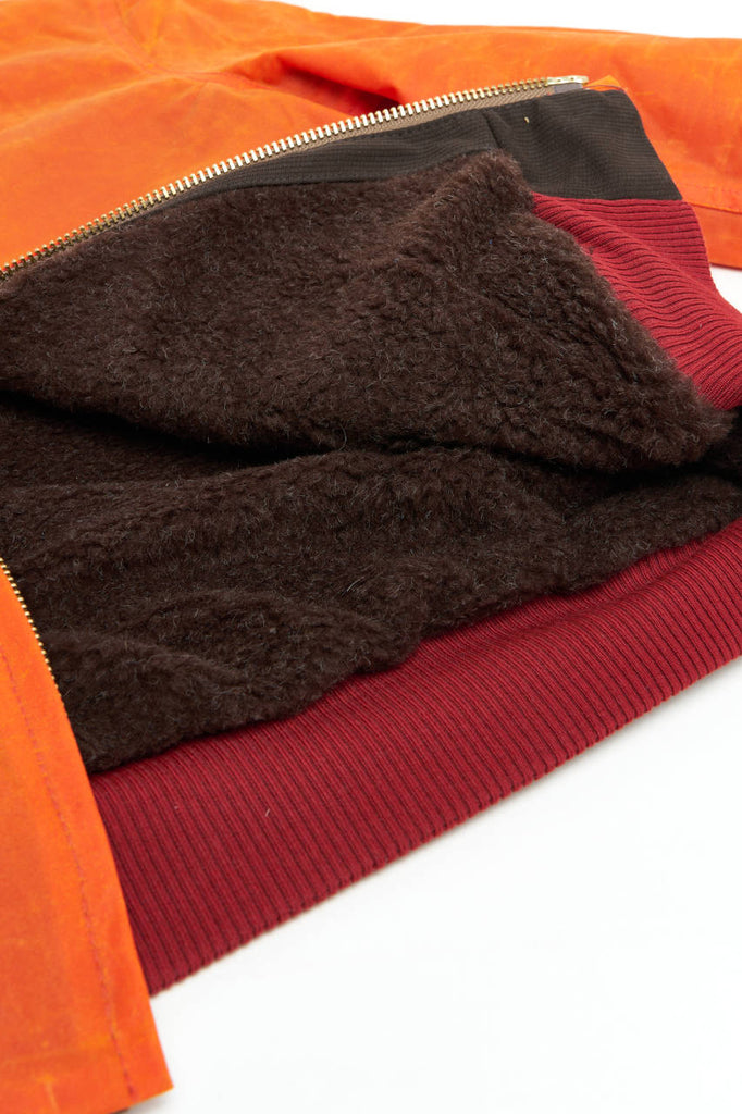 Manifattura Ceccarelli Waxed Bomber Jacket Wool Teddy Fur Orange