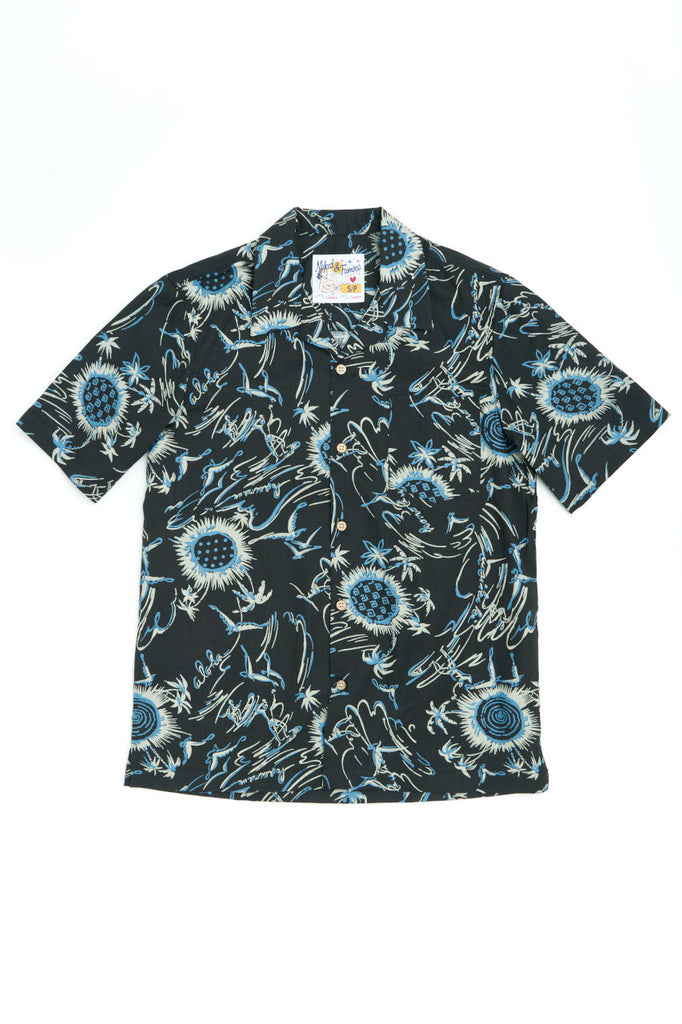 Naked & Famous Denim Aloha Shirt Waikiki Waves Black