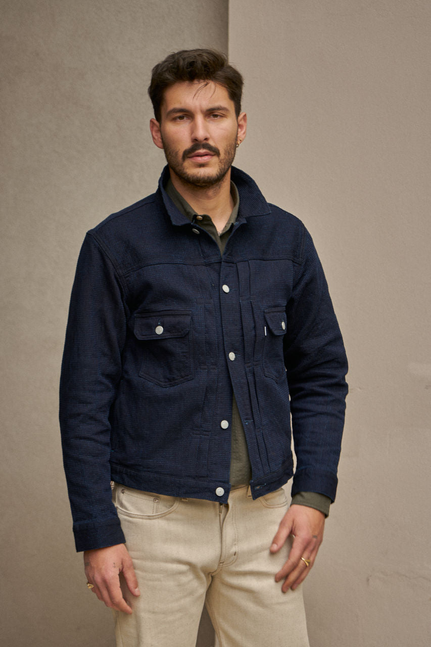 Omoto Denim 3220 Type 2 Jacket Cube Sashiko Indigo | SUNSETSTAR
