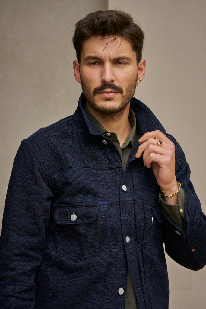 Omoto Denim 3220 Type 2 Jacket Cube Sashiko Indigo | SUNSETSTAR