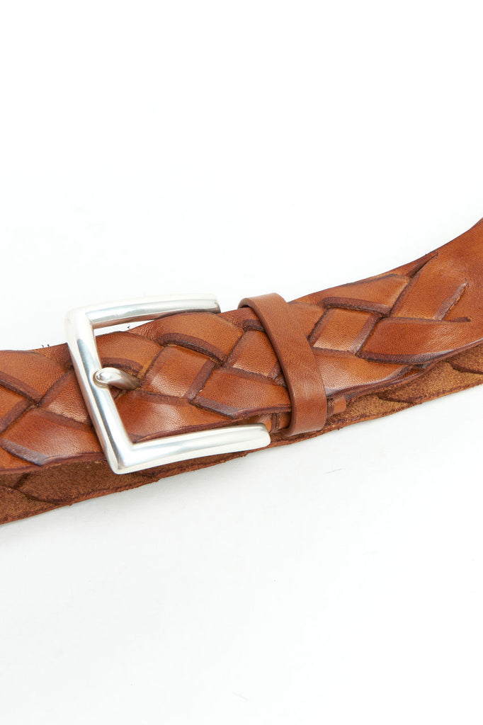 Post & Co Braided Leather Belt Cognac 40 Washed