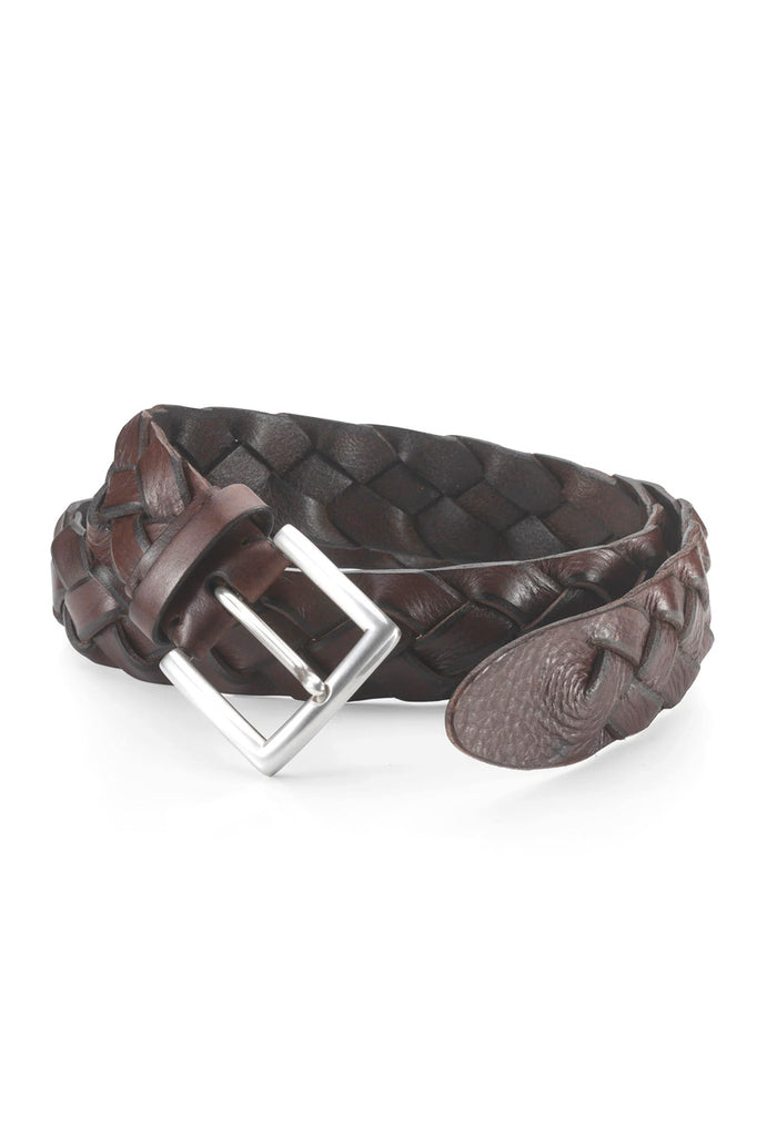 Post & Co Braided Leather Belt Dark Brown 40 Washed