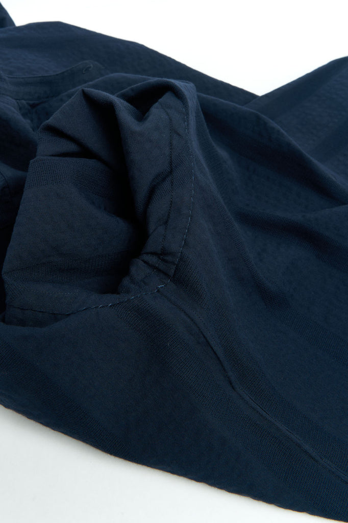 Salvatore Piccolo Band Collar Shirt Seersucker Stripes Navy