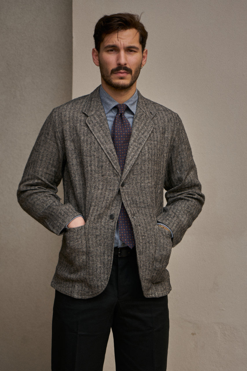Salvatore Piccolo Jacket Chiaia Herringbone Linen/Wool Grey