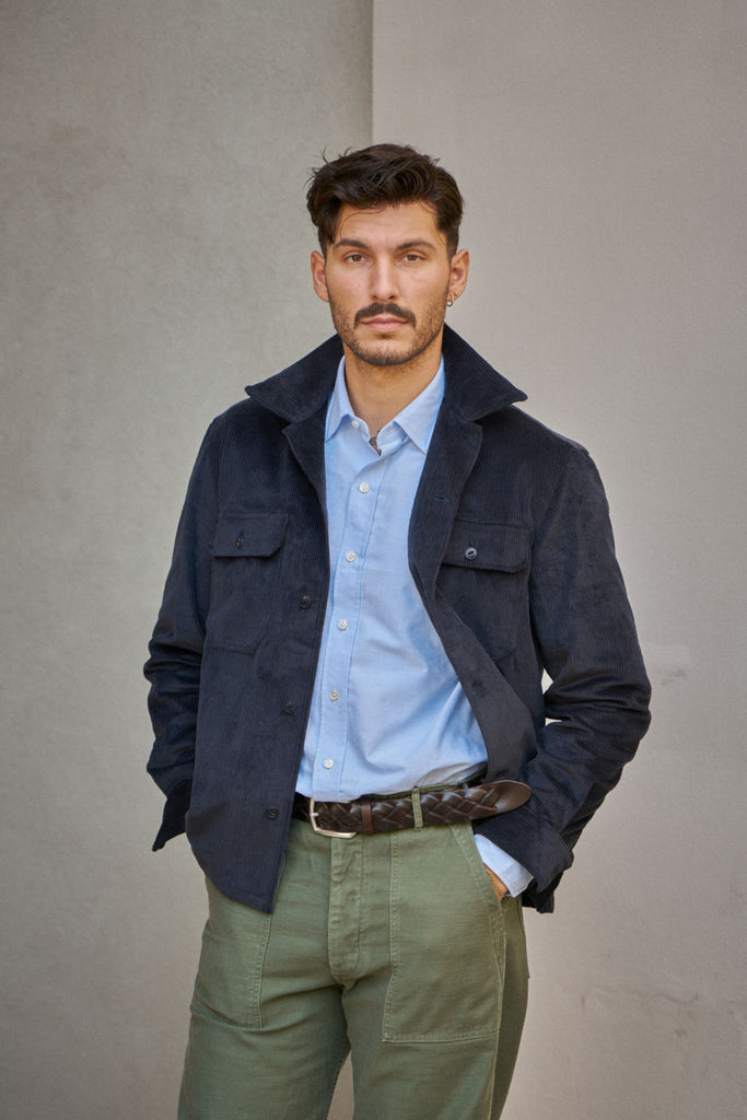 Salvatore Piccolo Overshirt Vietnam Corduroy Steel Blue